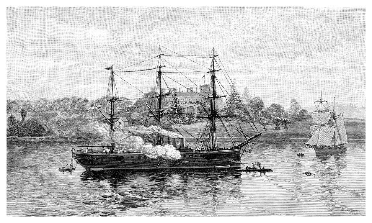 Government House og HMS Nelson, Sydney, New South Wales, Australia, 1886. av J. R. Ashton