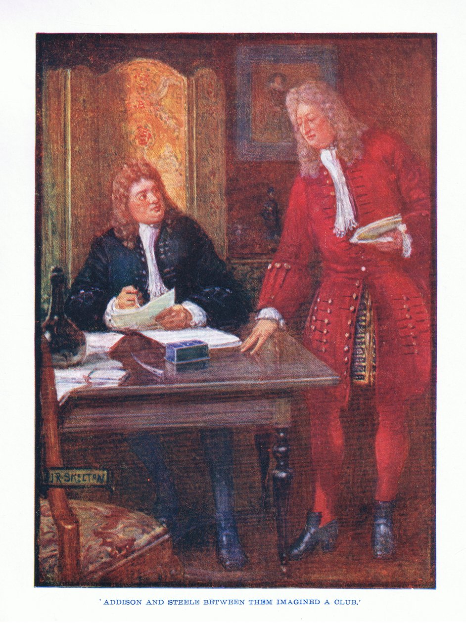 Addison og Steele mellom dem forestilte seg en klubb fra English Literature pub. av T C & EC Jack, ca. 1920 av J. R. Skelton