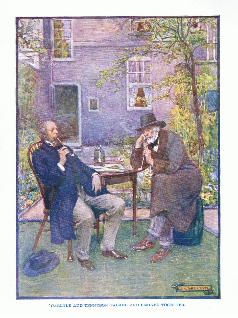 Carlyle og Tennyson snakket og røykte sammen, fra English Literature pub. av T C & EC Jack, ca. 1920 av J. R. Skelton