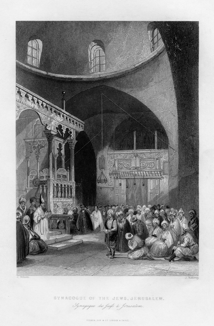 Jødenes synagoge, Jerusalem, Israel, 1841. av J. Redaway