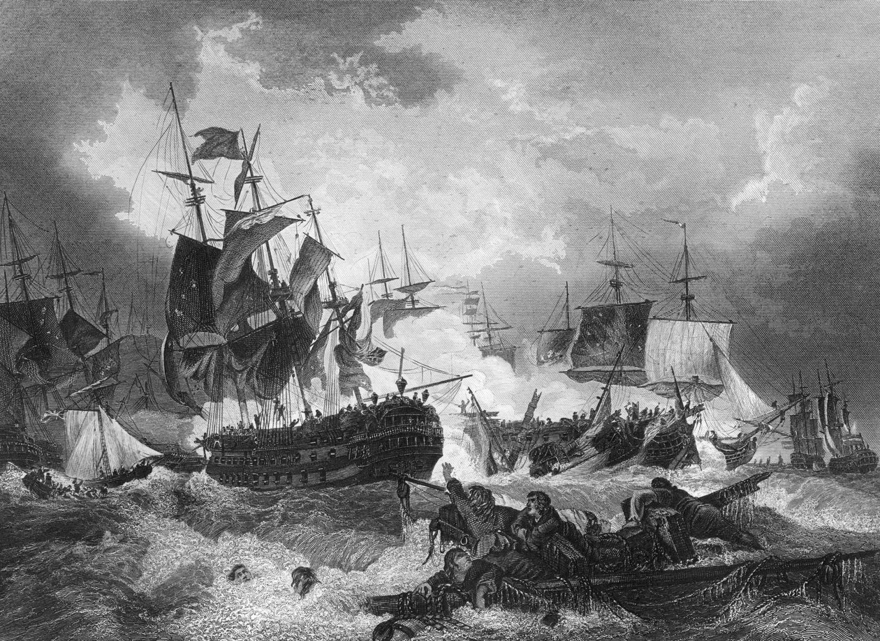 Admiral Duncans seier over den nederlandske flåten, Nordsjøen, 11. oktober 1797, c1857 av J. Rogers