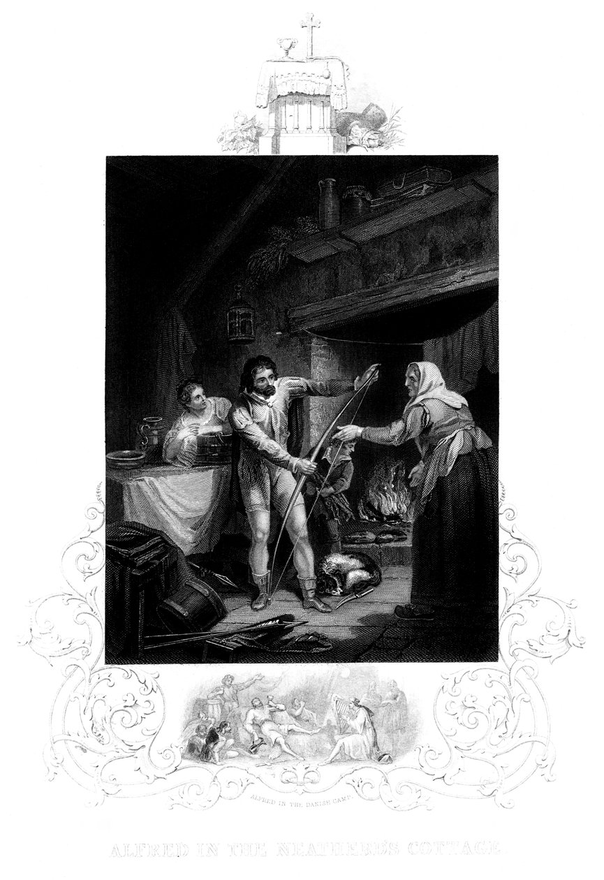 Alfred the Great in the Neatherds Cottage, 900-tallet e.Kr., 1880 av J. Rogers