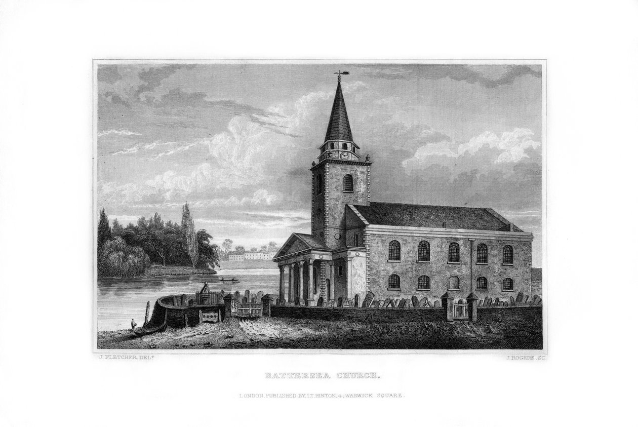 Battersea Church, Battersea, London, 1829. av J. Rogers