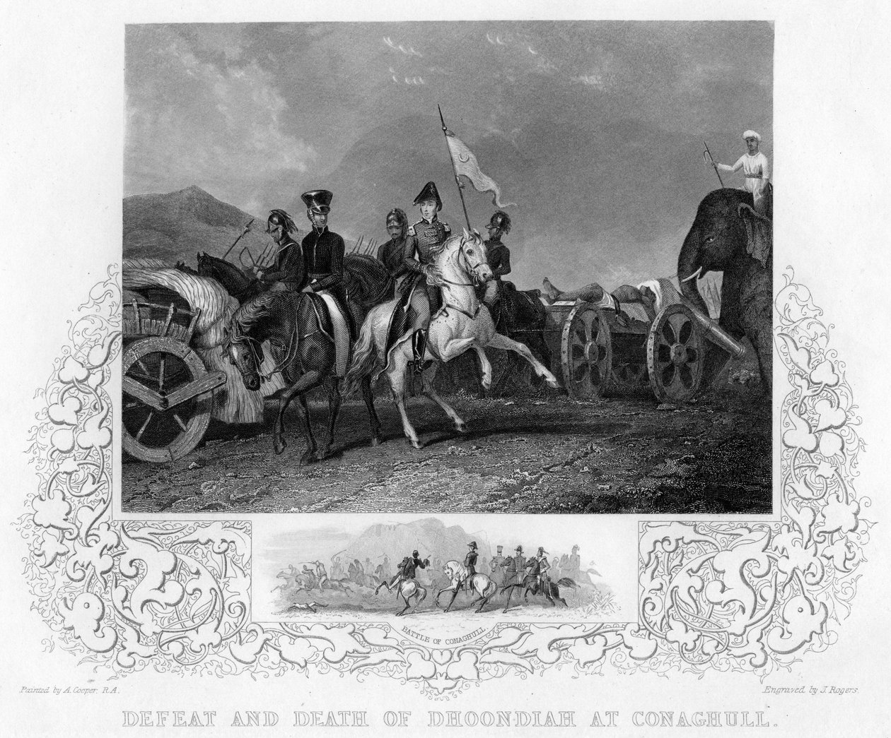 Nederlag og Dhoondiahs død ved Conaghull, 1800, tidlig på midten av 1800-tallet. av J. Rogers