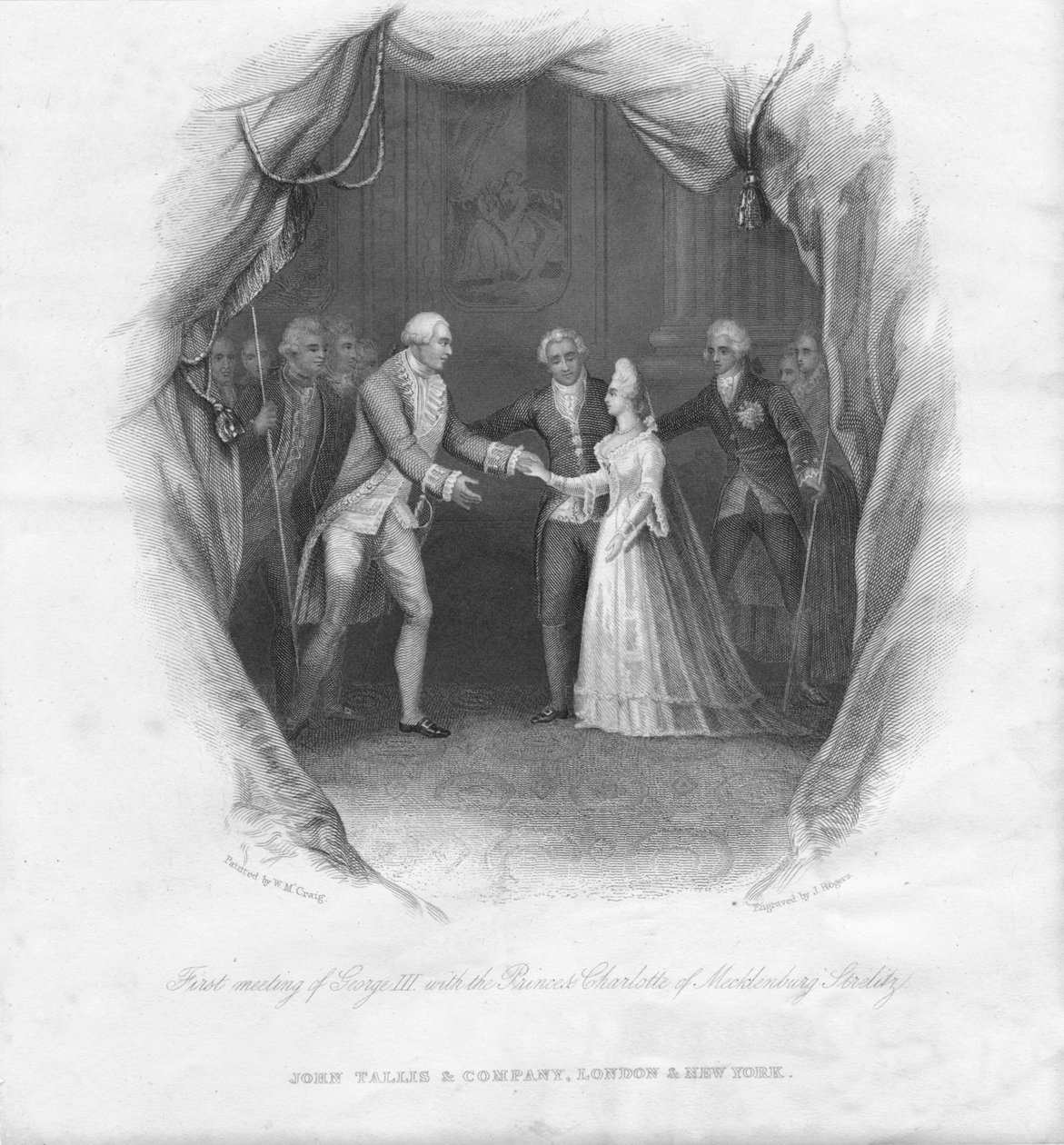 Første møte mellom George III med prinsesse Charlotte..., 1761, midten av 1800-tallet. av J. Rogers