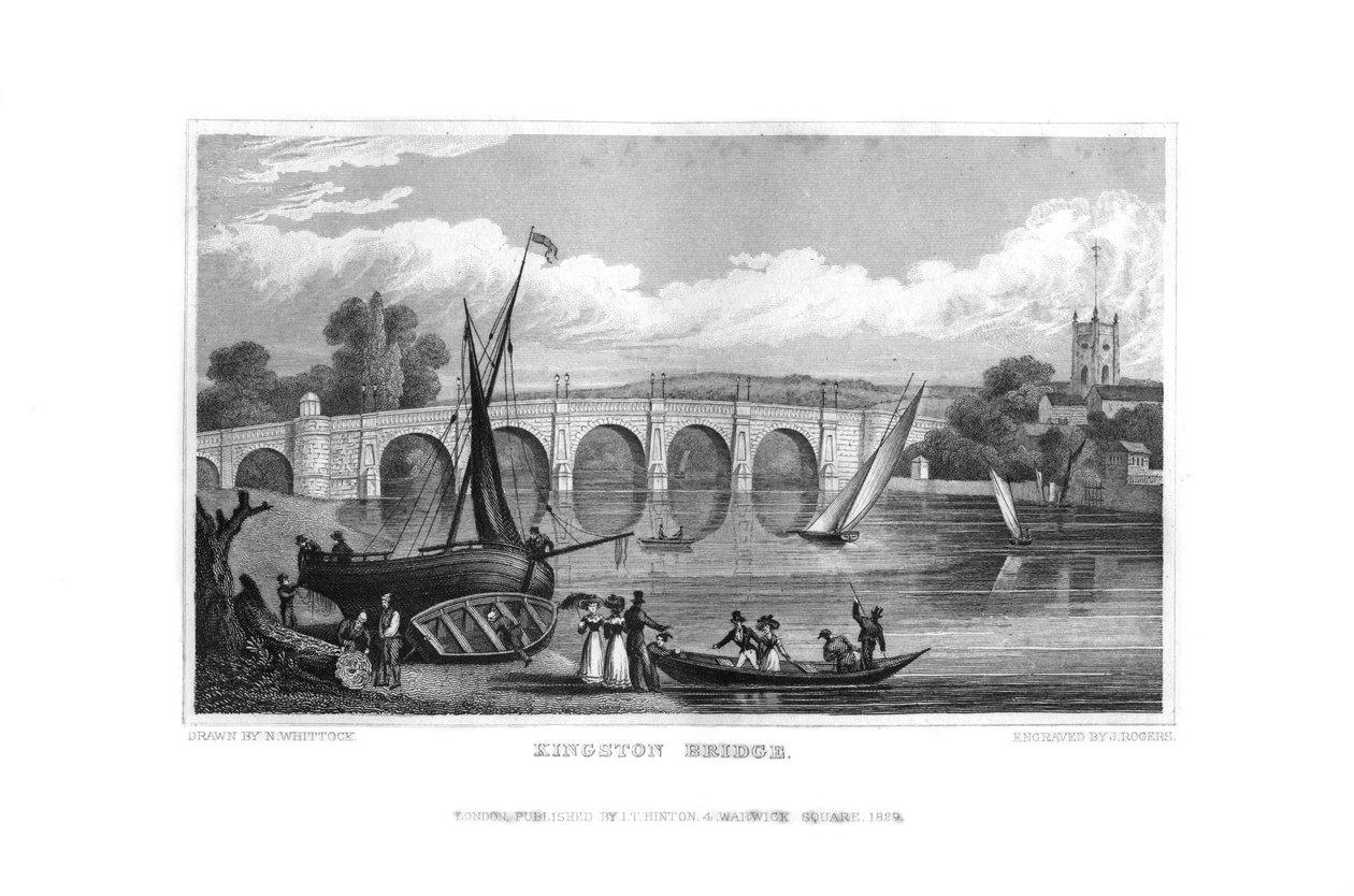 Kingston Bridge, London, 1829. av J. Rogers