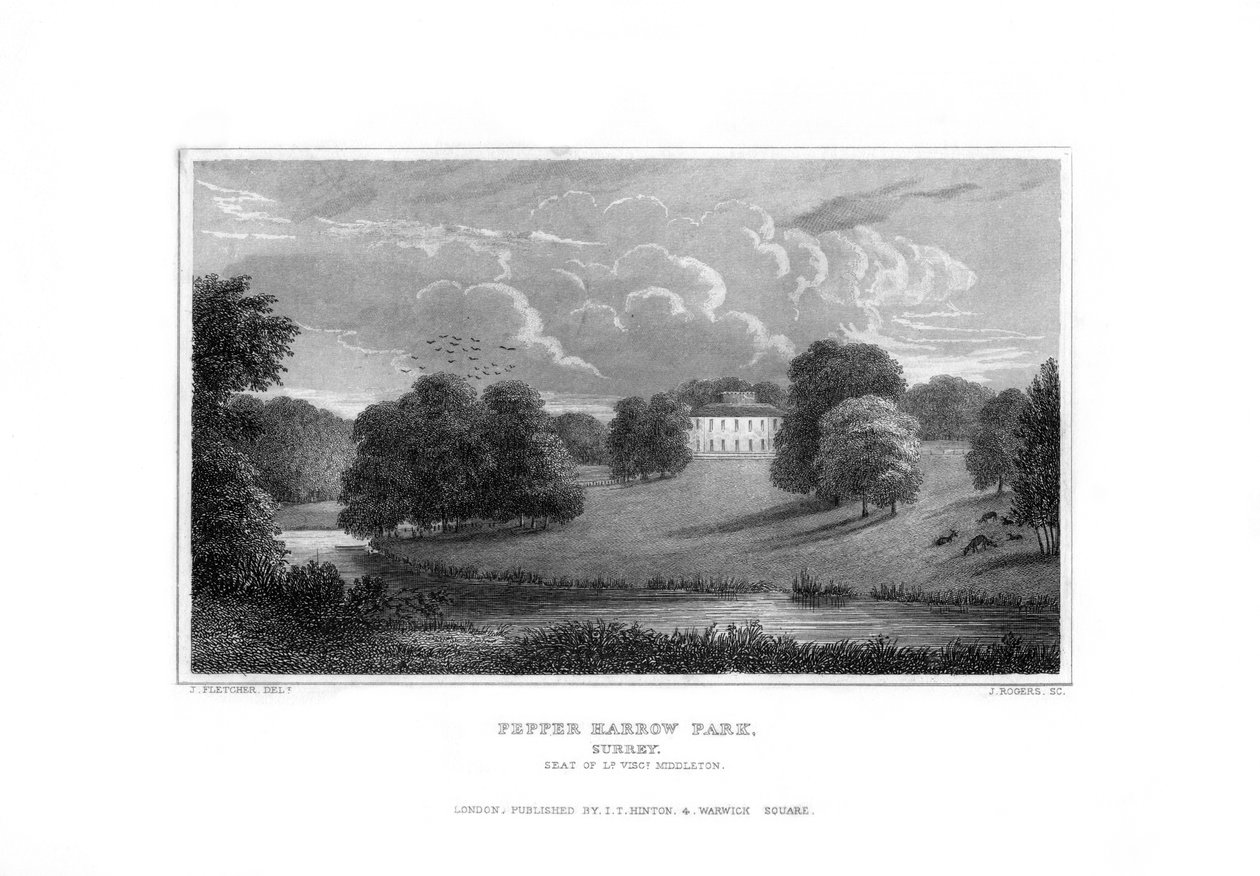 Pepper Harrow Park, nær Guildford, Surrey, 1829. av J. Rogers