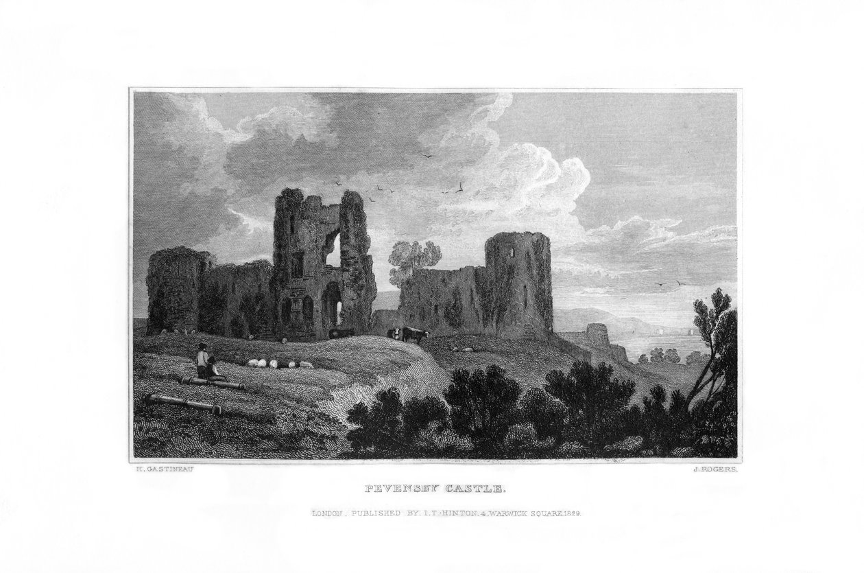 Pevensey Castle, Pevensey, East Sussex, 1829. av J. Rogers