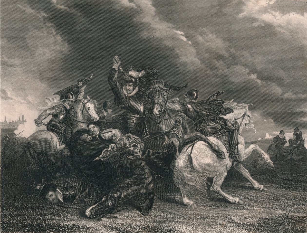 Sir William Russell i slaget ved Zutphen, 1586, c1830-årene. av J. Rogers