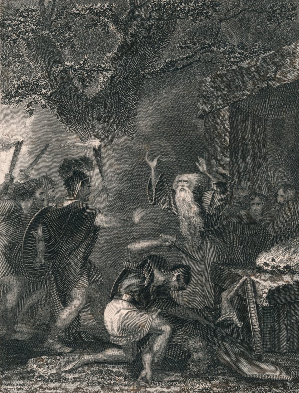 The Massacre of the Druids, midten av 1800-tallet. av J. Rogers