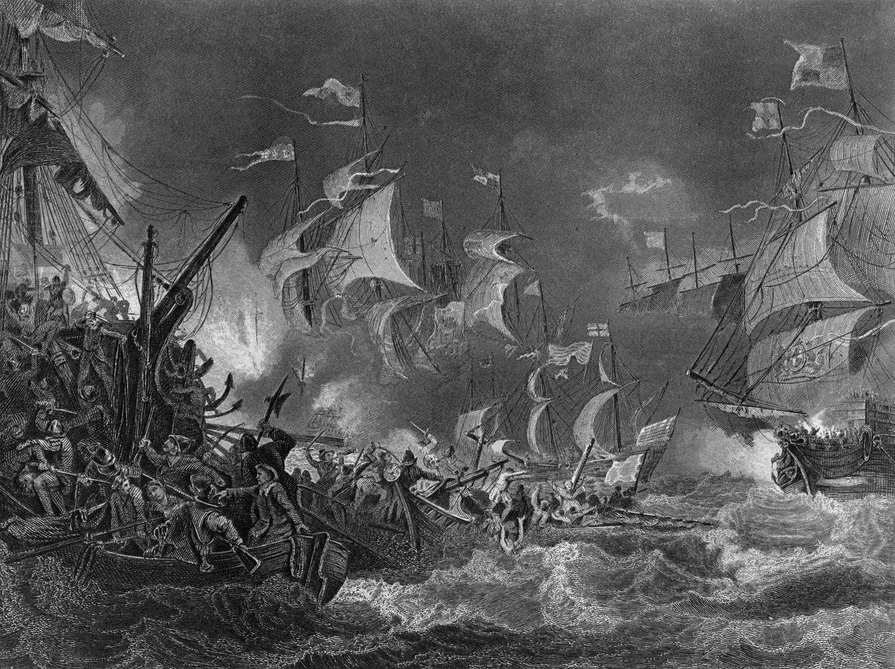 Nederlaget til den spanske armadaen, 1588 c1857. av J. Rogers