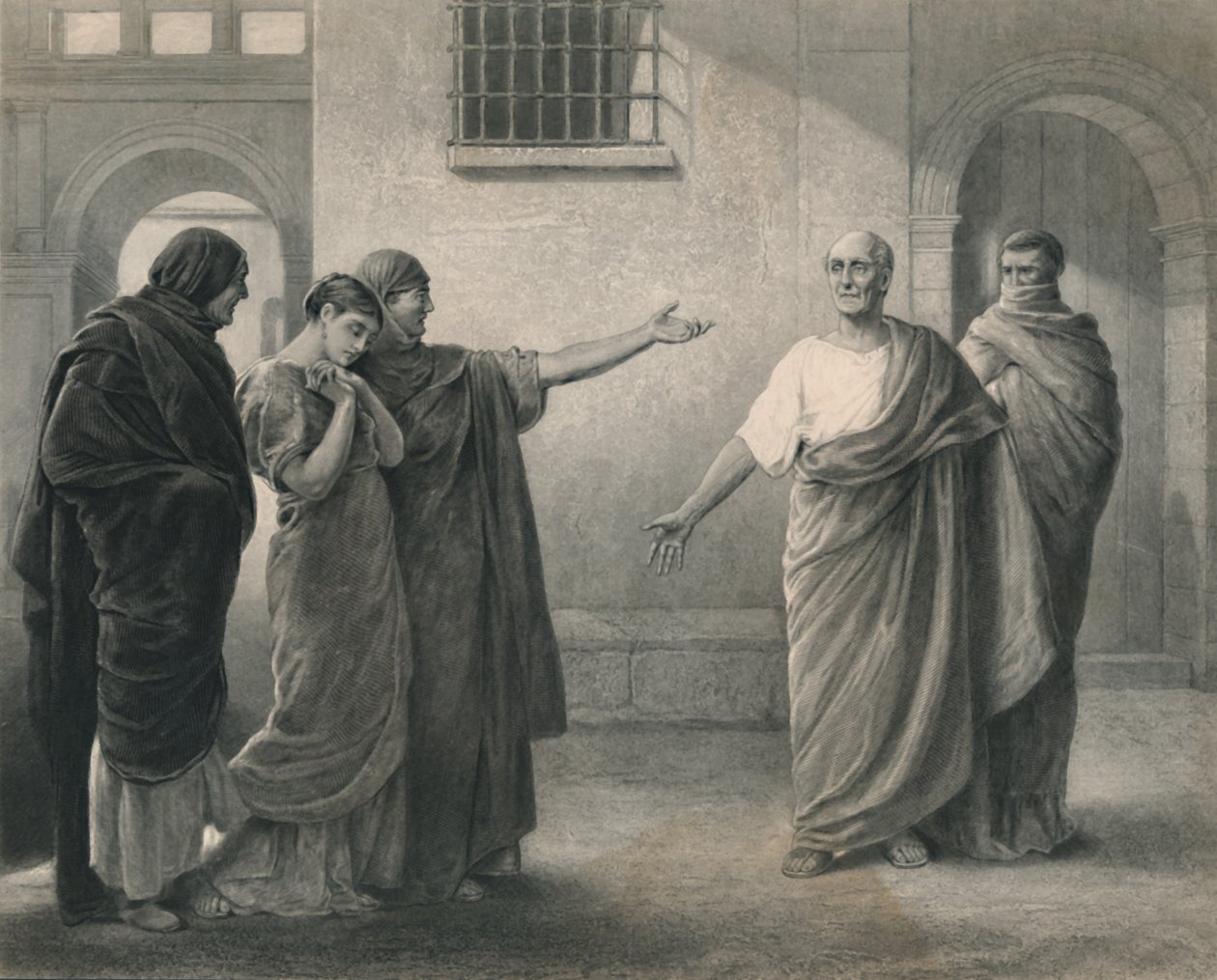 Volumnia bebreidende Brutus og Sicinius Coriolanus, c1870 av J. Stephenson