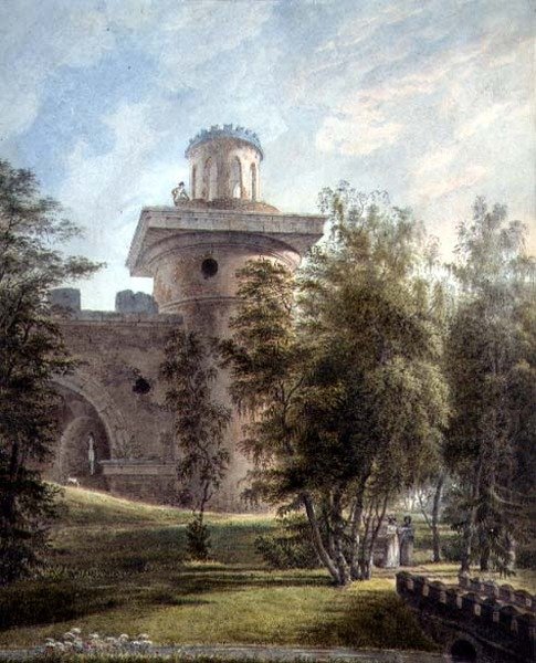 Utsikt over den pittoreske parken og observatoriet ved Tsarskoye Selo (akvarell på papir) av J. Tearnof