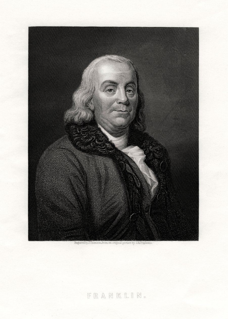Benjamin Franklin, politisk skikkelse og statsmenn i USA, 1800-tallet av J. Thomson