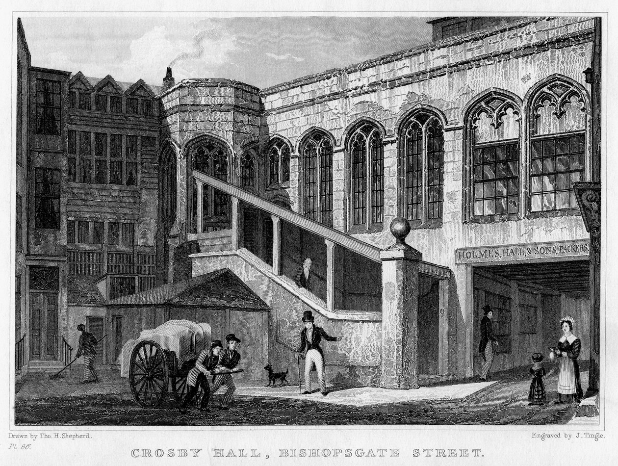 Crosby Hall, Bishopsgate Street, City of London, 1830. av J. Tingle