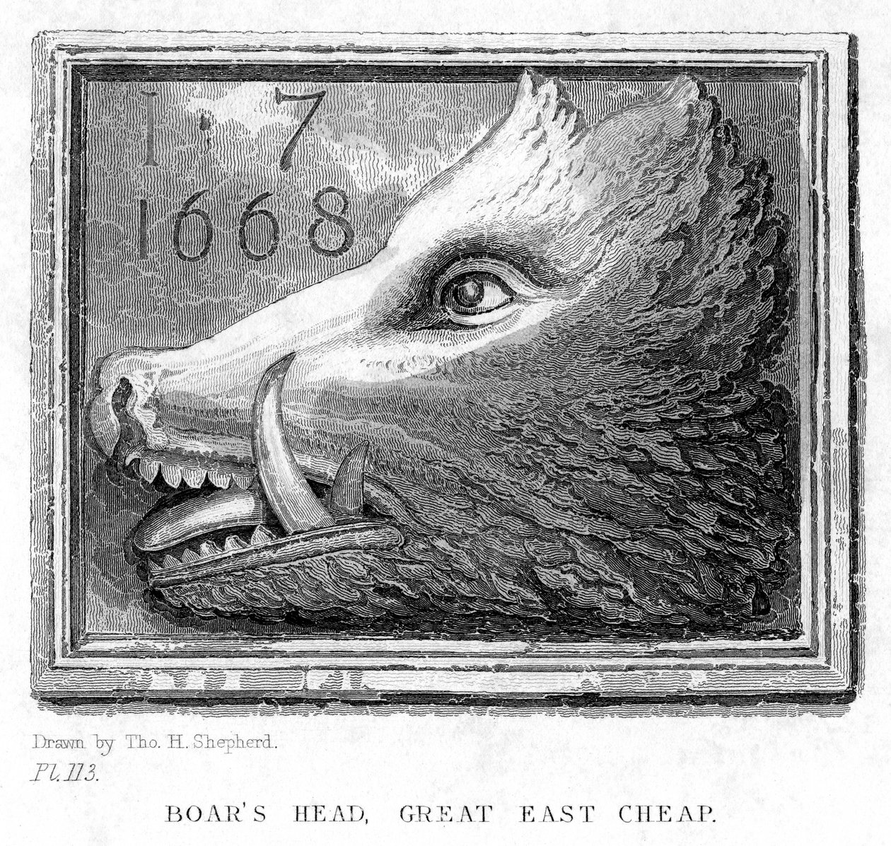 Inn-skilt fra Boars Head Tavern, Eastcheap, London, 1800-tallet. av J. Tingle
