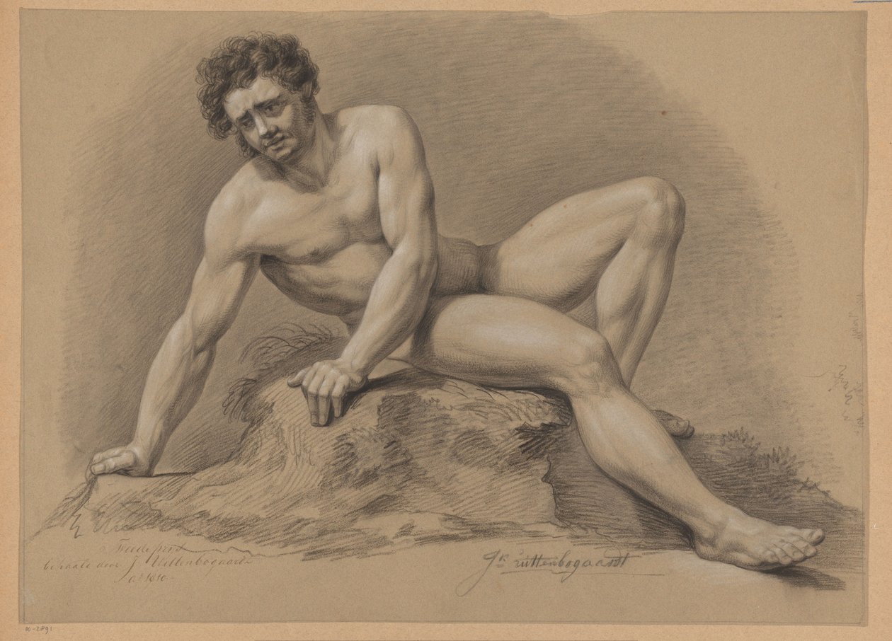 Sittende naken mann, sett forfra (2. premie 1810) av J. Uittenbogaardt