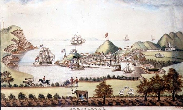 Utsikt over Ilfracombe, Devon, 1842 (penn og wc) (par 72970) av J Walters