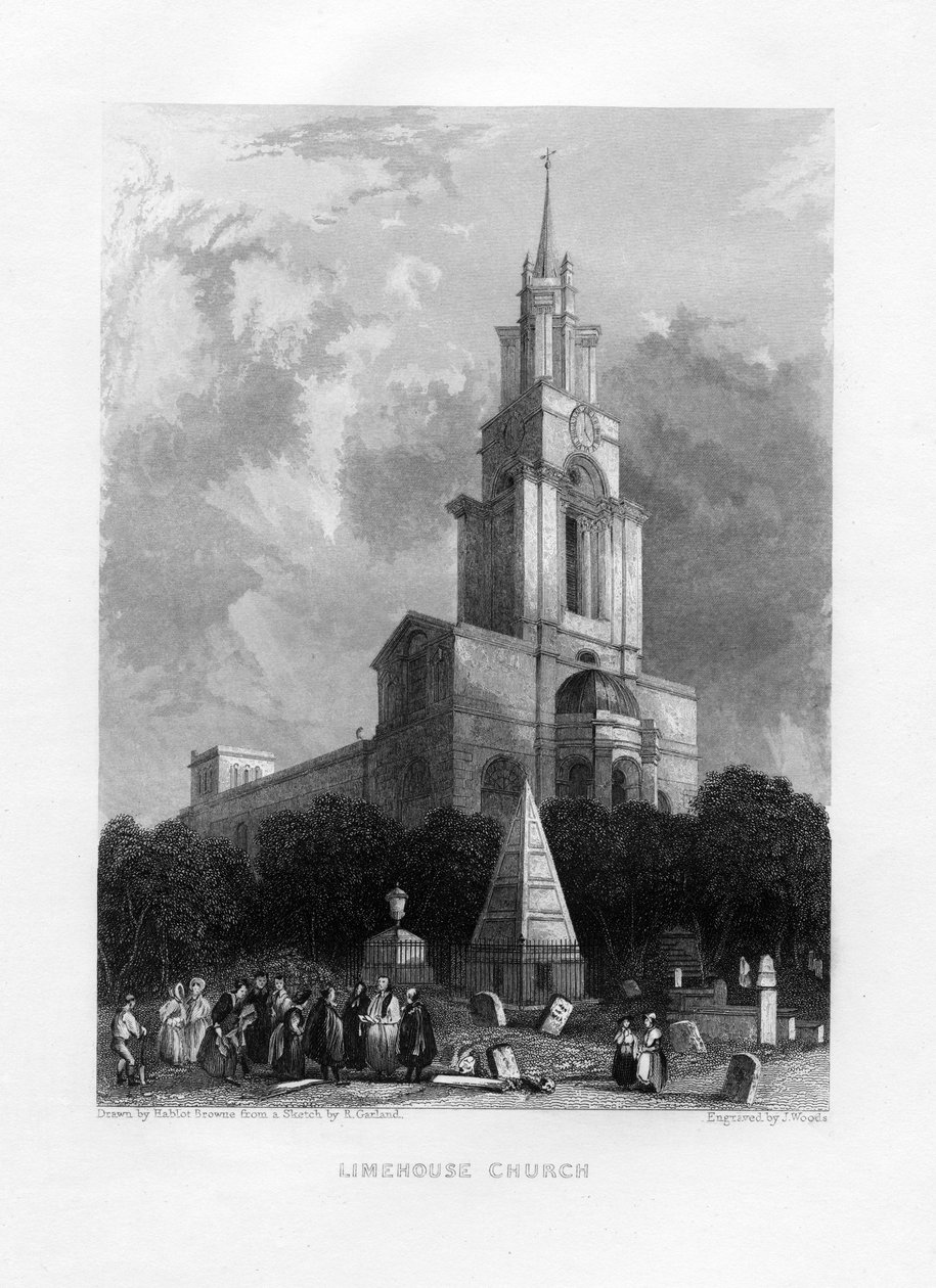 Limehouse Church, London, 1800-tallet. av J. Woods