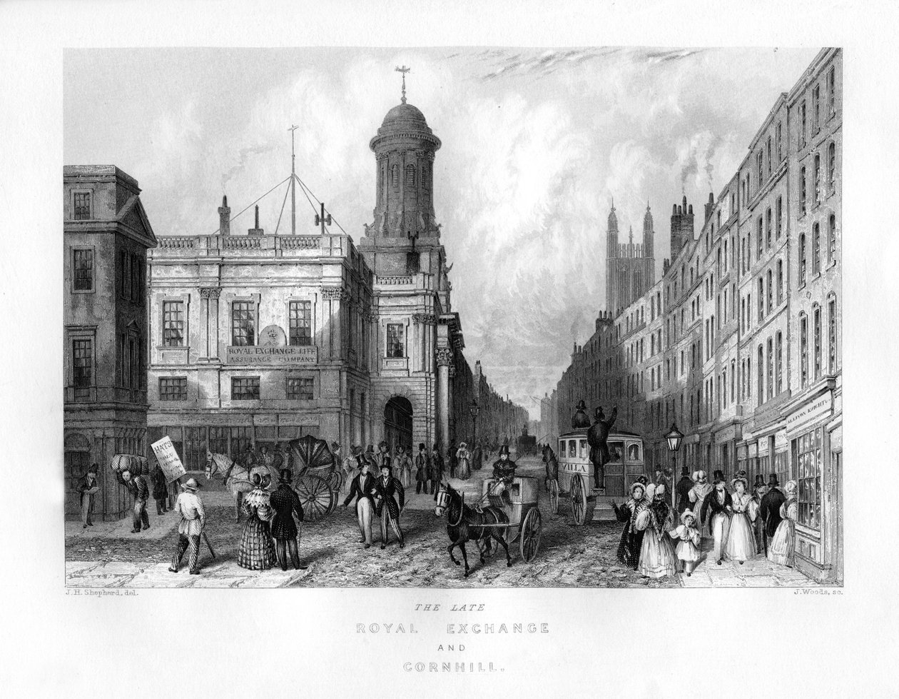 Den sene Royal Exchange og Cornhill, London, 1800-tallet. av J. Woods