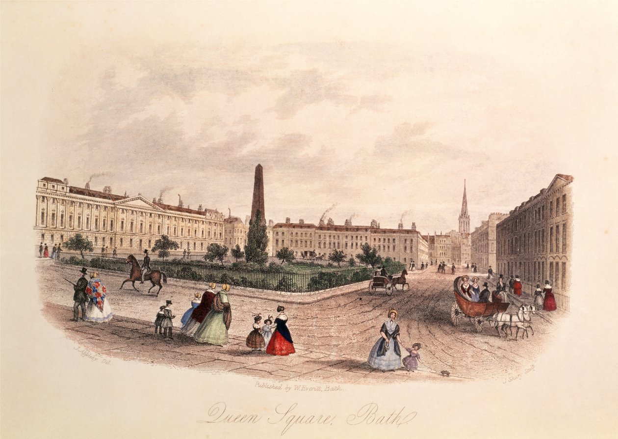 Queen Square, Bath, gravert av J. Shury, ca. 1840 av J. after Appleby