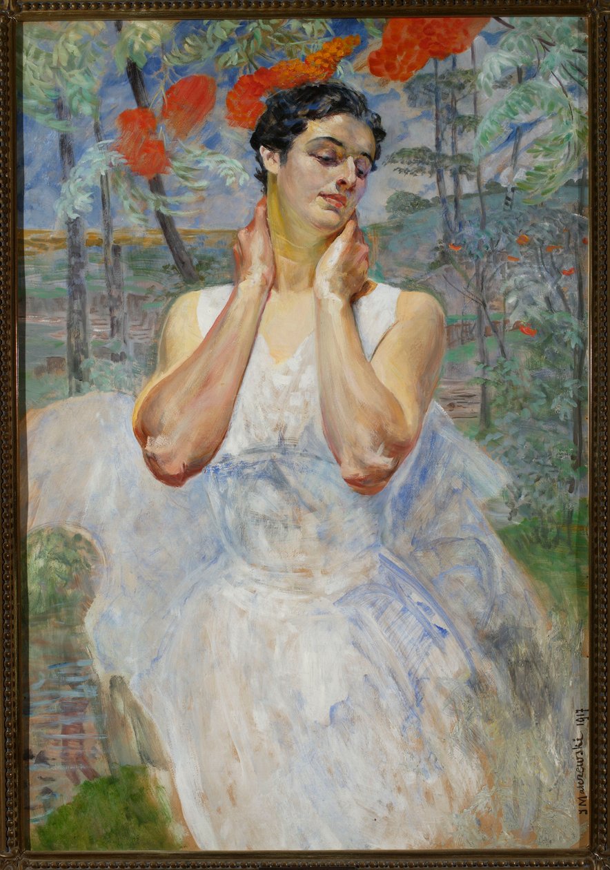Portrett av en kvinne med en rogn i bakgrunnen av Jacek Malczewski