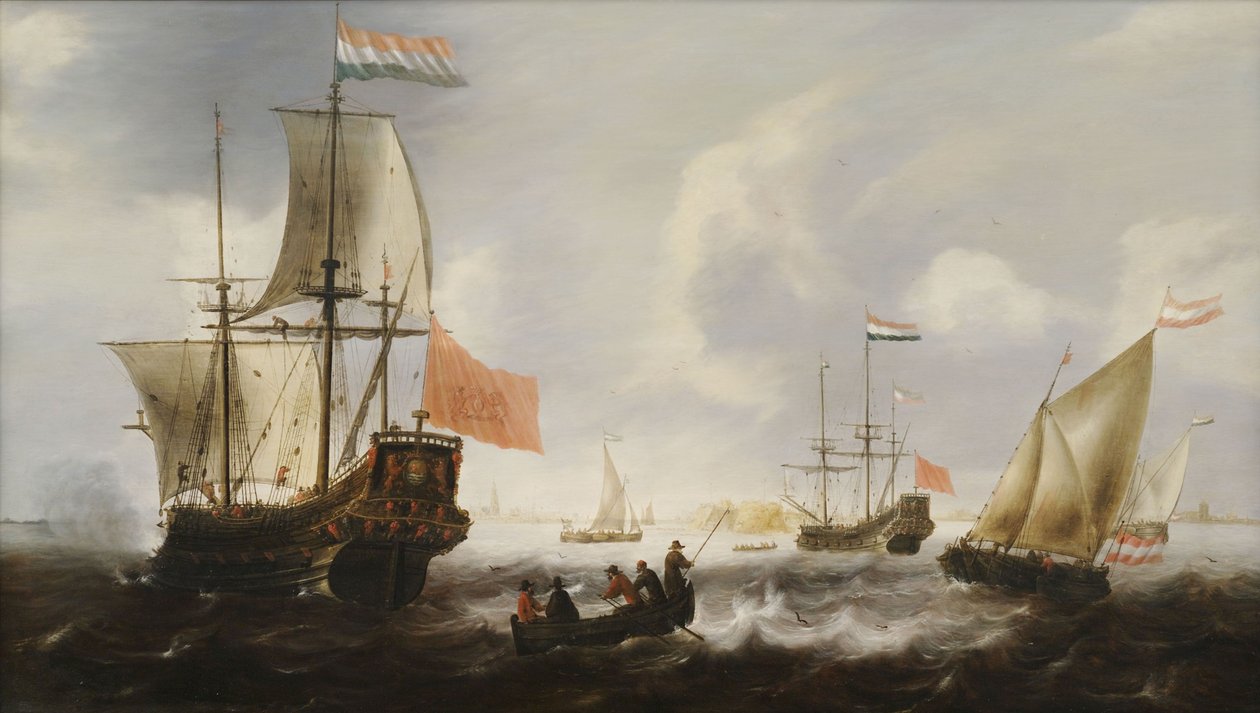Nederlandsk fregatter og båter på kysten av Vlissingen av Jacob Adriaensz Bellevois