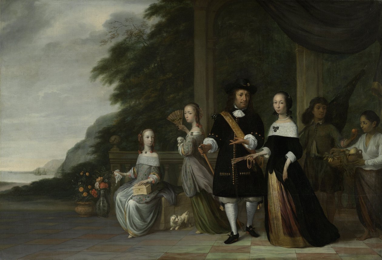 Batavisk VOC-hovedkjøpmann Pieter Cnoll og hans familie, 1665 av Jacob Coeman