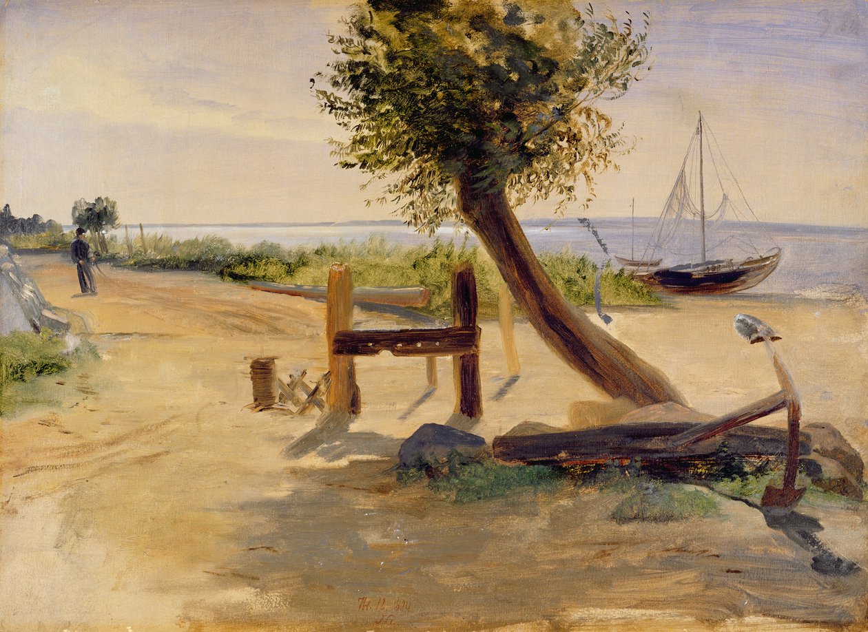 The Banks of the Elbe, 1840 (olje på papir om bord) av Jacob Gensler
