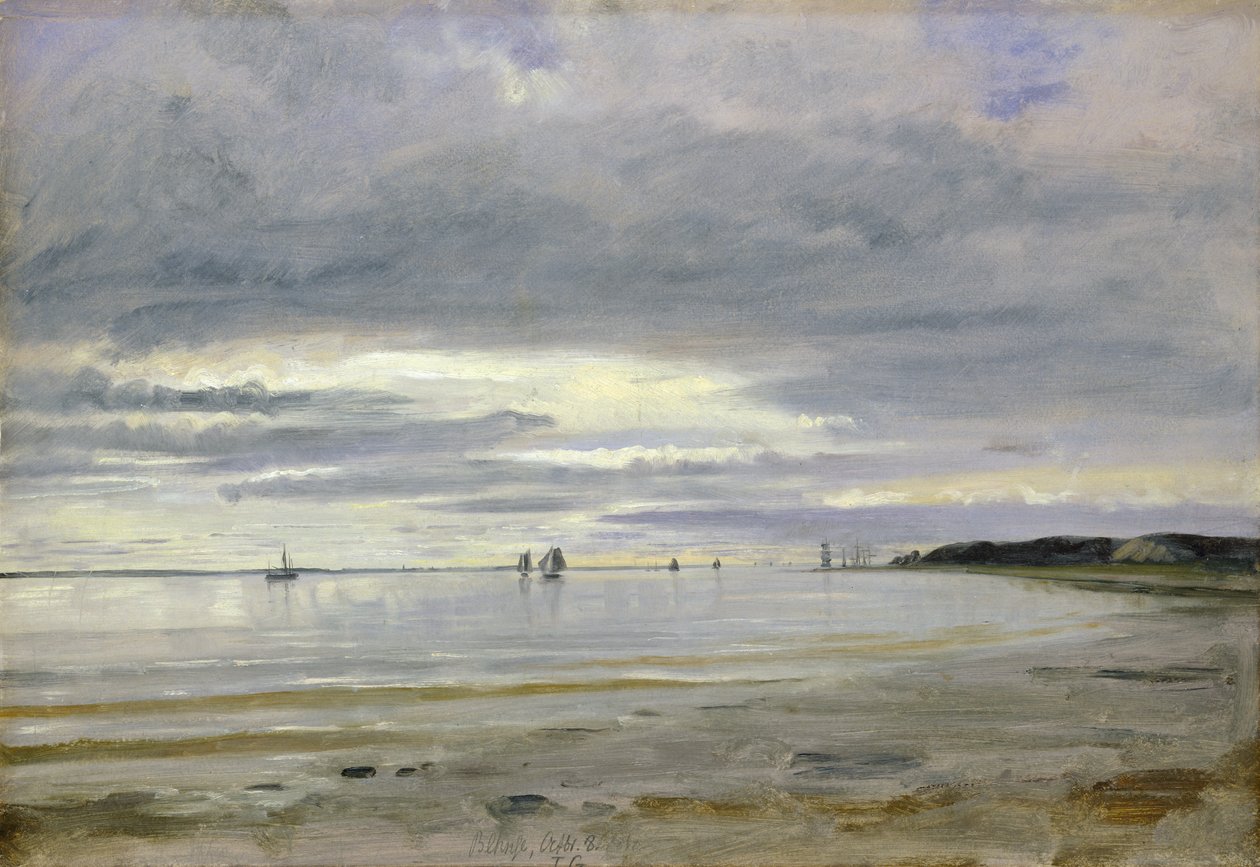 The Beach at Blankenese, 8. oktober 1842 (olje på papir om bord) av Jacob Gensler