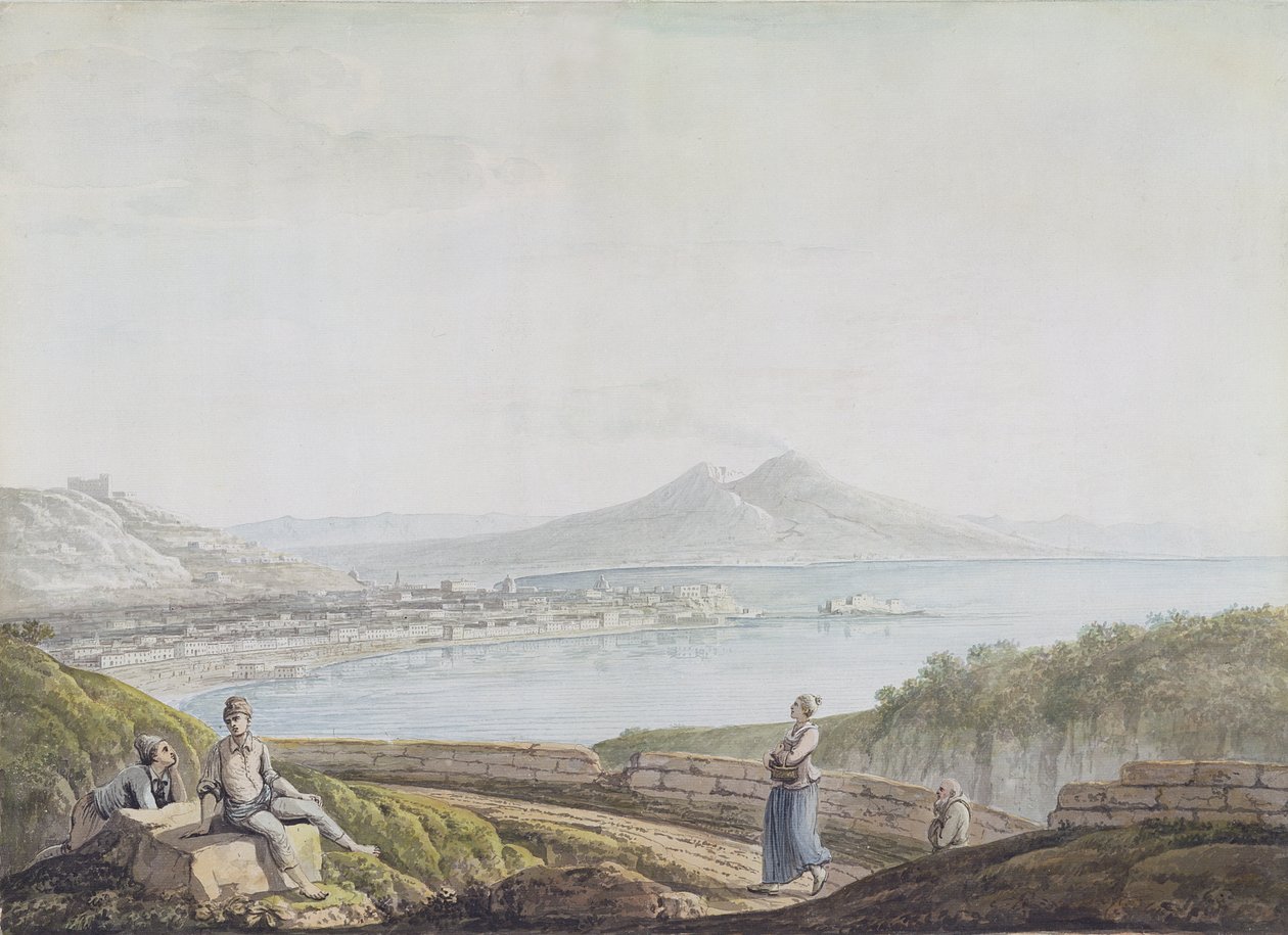 Napoli fra Posillipo (wc over grafitt på papir) av Jacob More