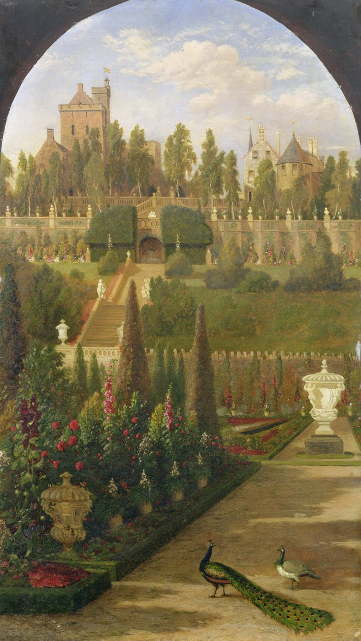 Drummond Castle, Perthshire, sett fra Gardens, 1847 av Jacob Thompson