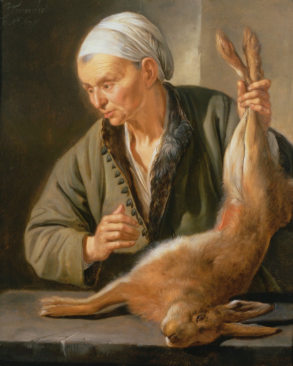 Kvinne med en død hare, 1675 av Jacob Toorenvliet