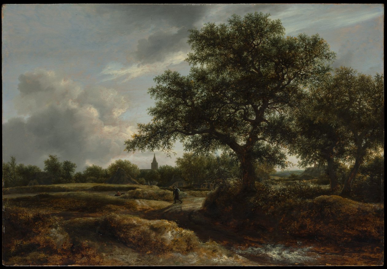 Landskap med en landsby i det fjerne av Jacob van Ruisdael
