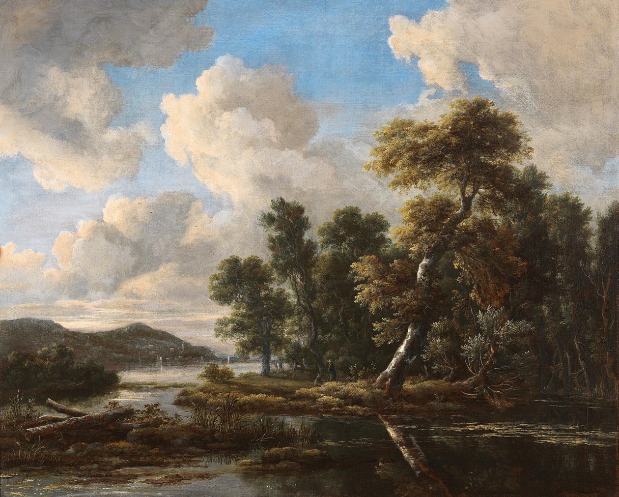 Elvelandskap med skogkledde bredder av Jacob van Ruisdael
