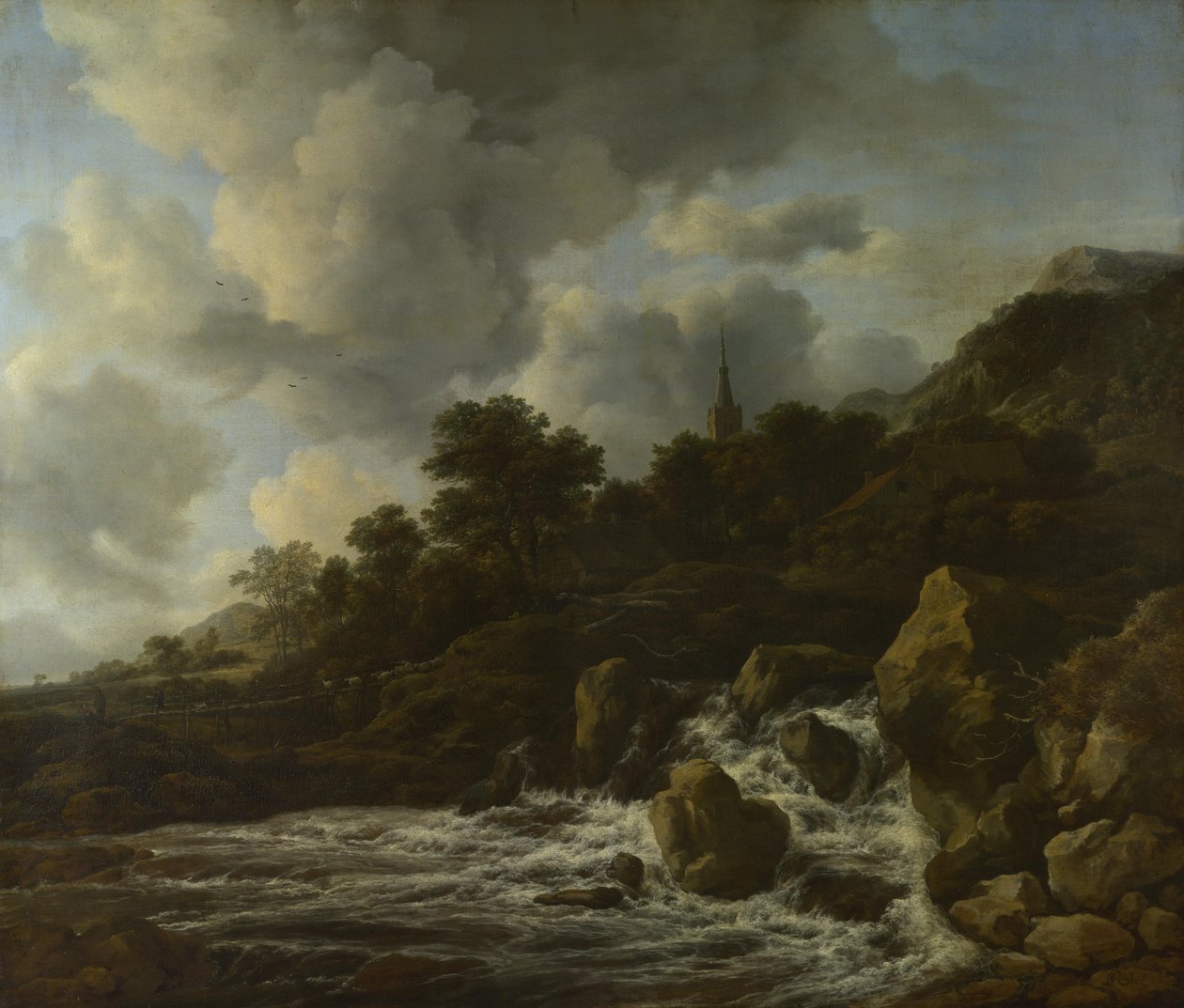 Foss nær en landsby, ca. 1665-70 av Jacob van Ruisdael