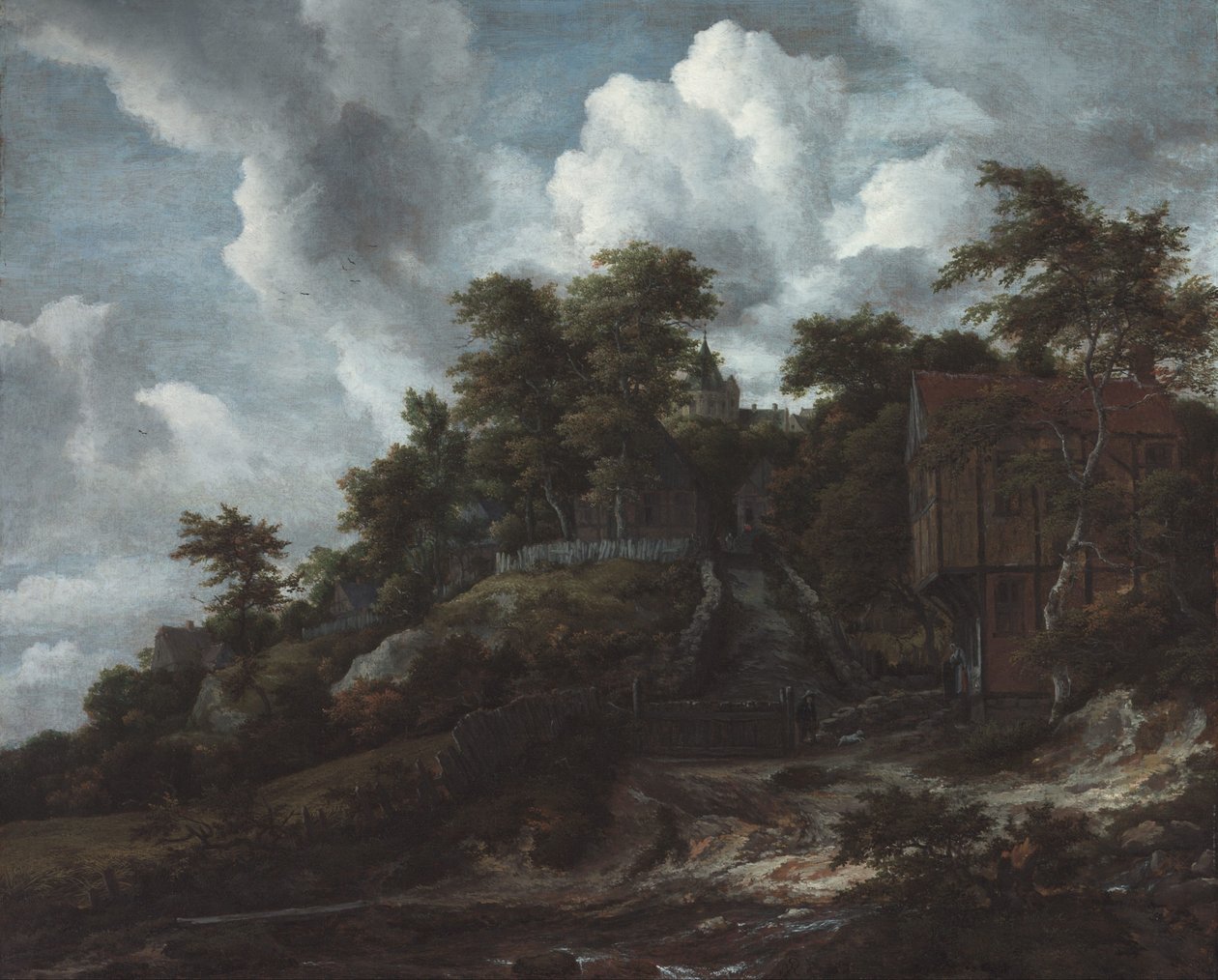 Skogsbevokst åsside med utsikt over Bentheim slott av Jacob van Ruisdael