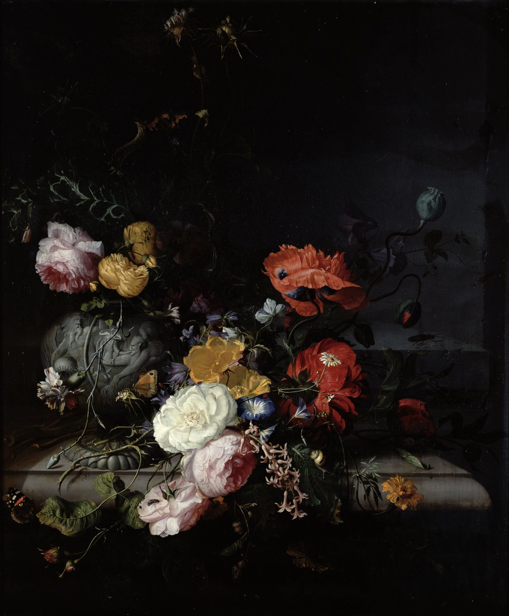 Stilleben med blomster og insekter av Jacob van Walscapelle