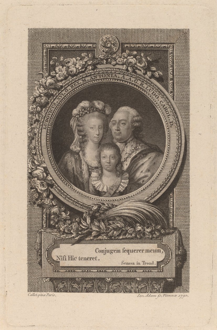 Louis XVI, Marie-Antoinette og Louis-Charles av Jacob Adam after Antoine François Callet