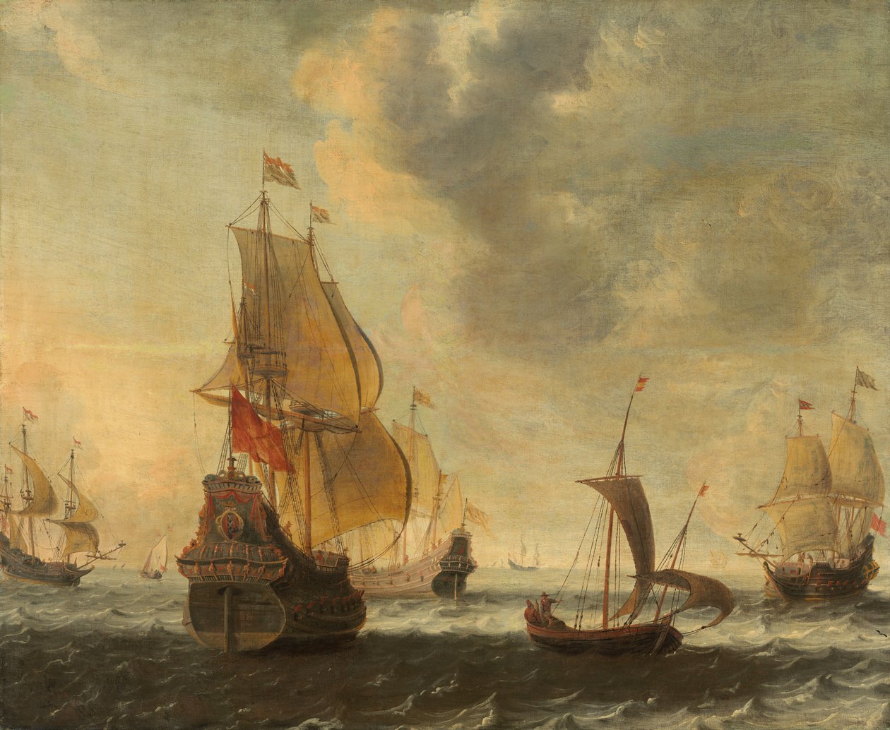 Hollandske skip i en livlig bris, sannsynligvis 1650-tallet. av Jacob Adriaensz. Bellevois