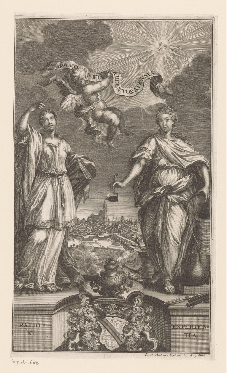 Allegory of Medicine i Strasbourg Pharmacopoeia Argentoratensis (tittel på objekt) av Jacob Andreas Fridrich (I)