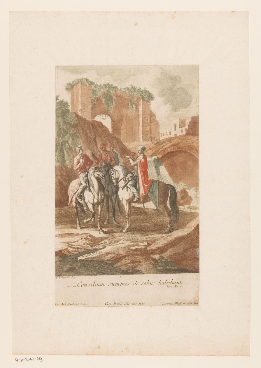 Nattlig konsultasjon av kapteiner Consilium summis de rebus habebant (tittel på objekt) av Jacob Andreas Fridrich (I)