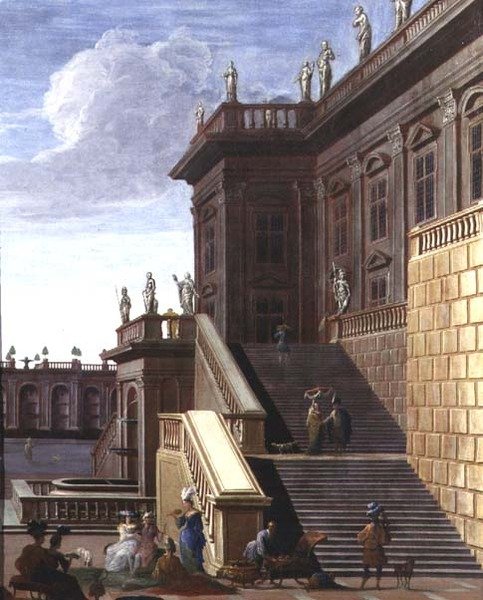 Gårdsplassen til et barokkpalass av Jacob Balthasar Peeters