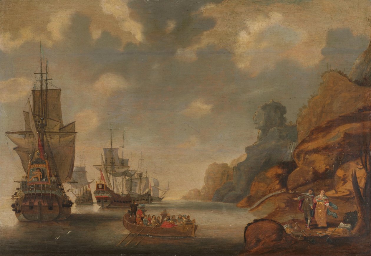 En fransk skvadron nær en steinete kyst av Jacob Bellevois