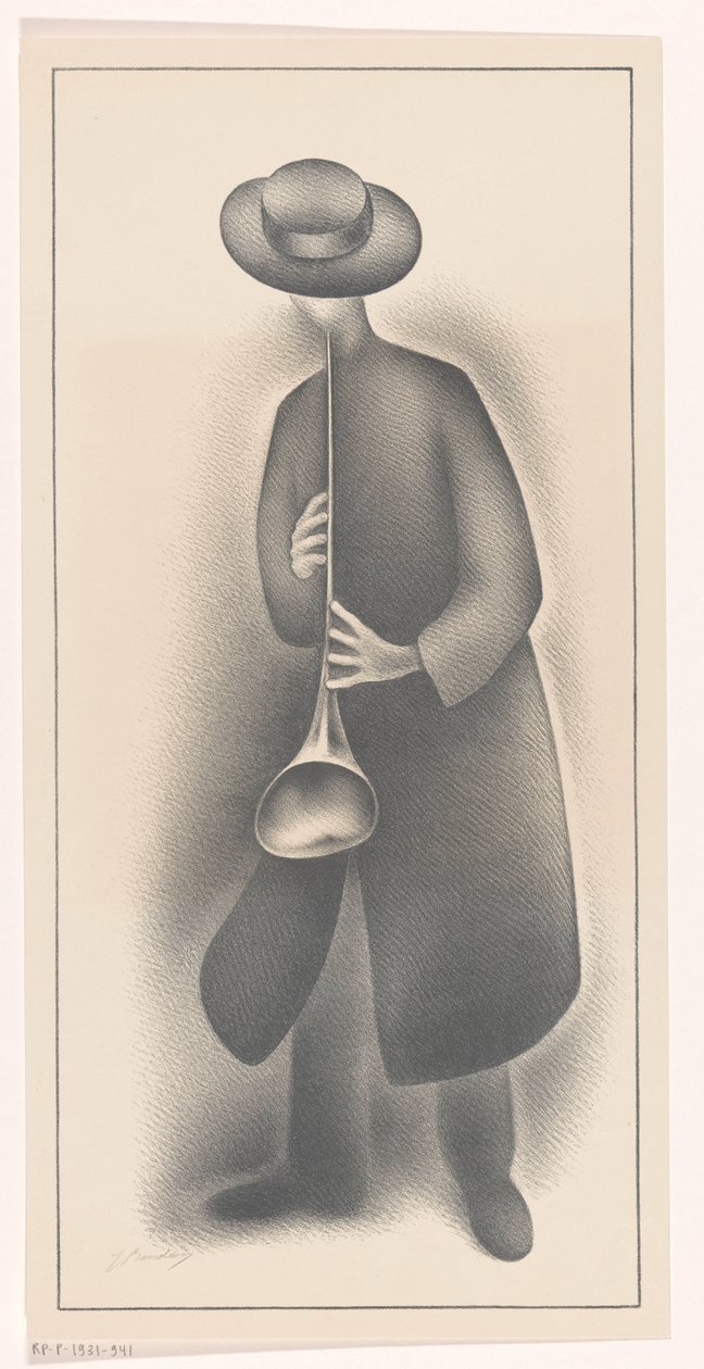 Gatemusiker med blåseinstrument av Jacob Bendien (signed by artist)