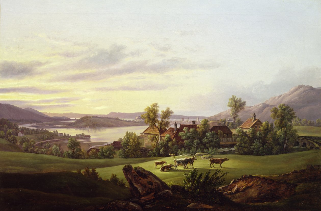 Utsikt over Bergen fra Haukeland (olje på lerret) av Jacob Calmeyer