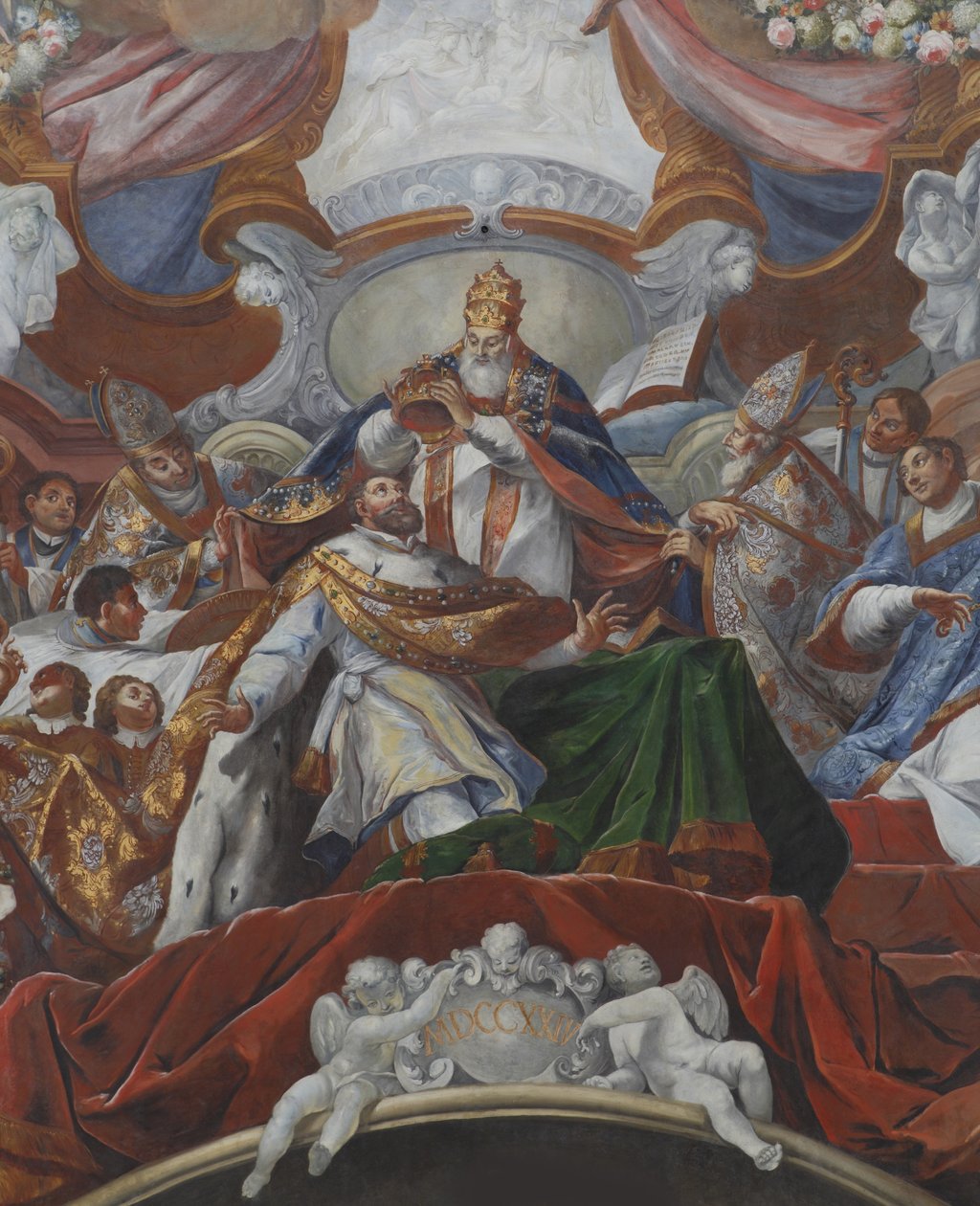 Den keiserlige kroningen av Karl den store av pave Leo III i 800, 1724 av Jacob Carl Stauder