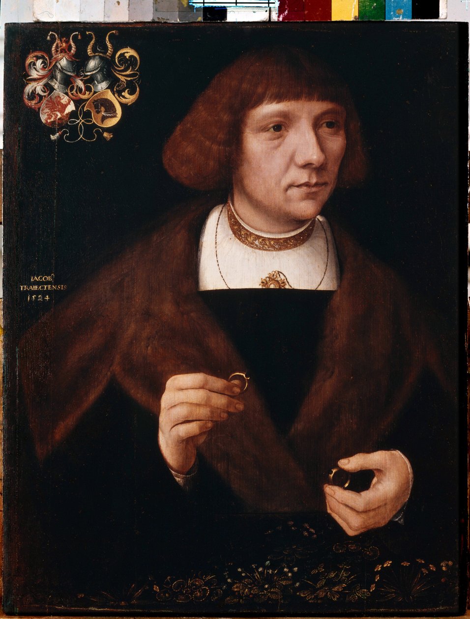 Portrett av en mann med ringer. Mannsportrett med ringer. Maleri av Jacob van Utrecht (cirka 1479-etter 1525) av Jacob Claesz. von Utrecht