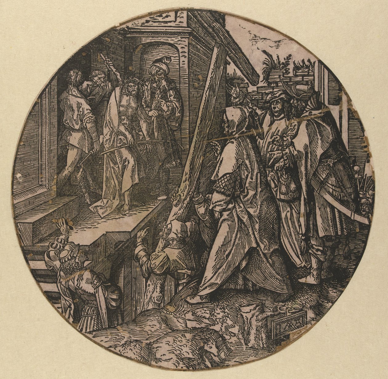 Pilatus viser Kristus til folket (Ecce Homo) The Round Passion (serietittel) av Jacob Cornelisz van Oostsanen