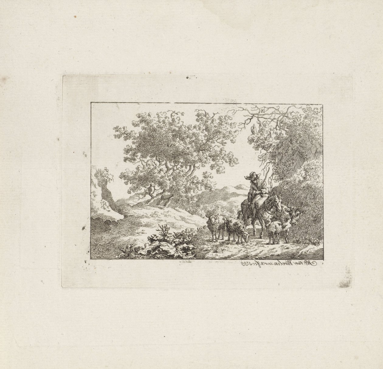 Gjeter til hest med flokk av Jacob Elias van Varelen